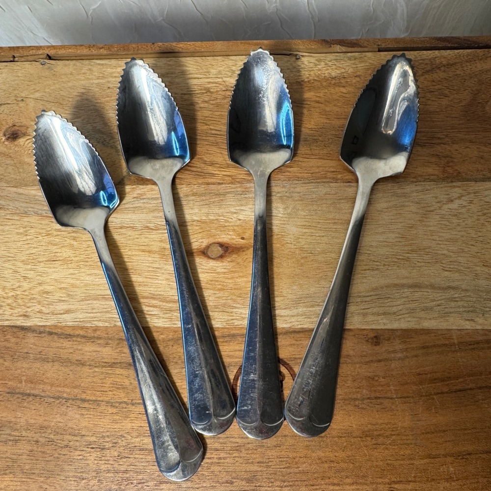 Grapefruit Spoons Silver Serrated Stainless Steel Set of 4